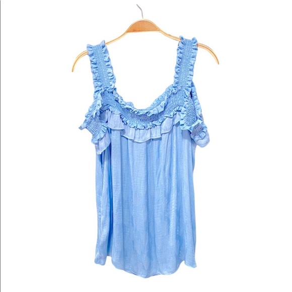 Anthropologie Off Shoulder blue flowly top size XS - Picture 3 of 9